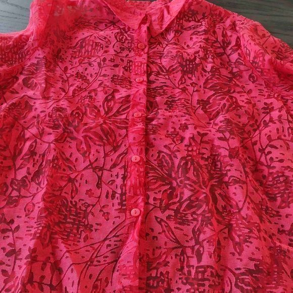 Alfred Dunner Petites Sheer Persimmon Lace Button Up Sz 18P - Picture 7 of 14